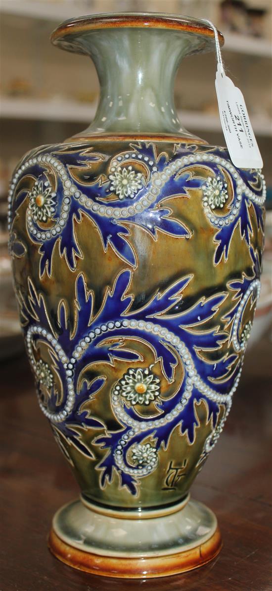 George Tinworth for Doulton Lambeth. A stoneware vase c. 1895, 29.5cm